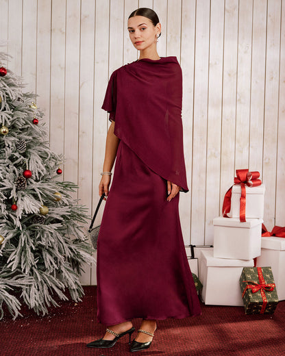 Wine Red Shawl Maxi Dress