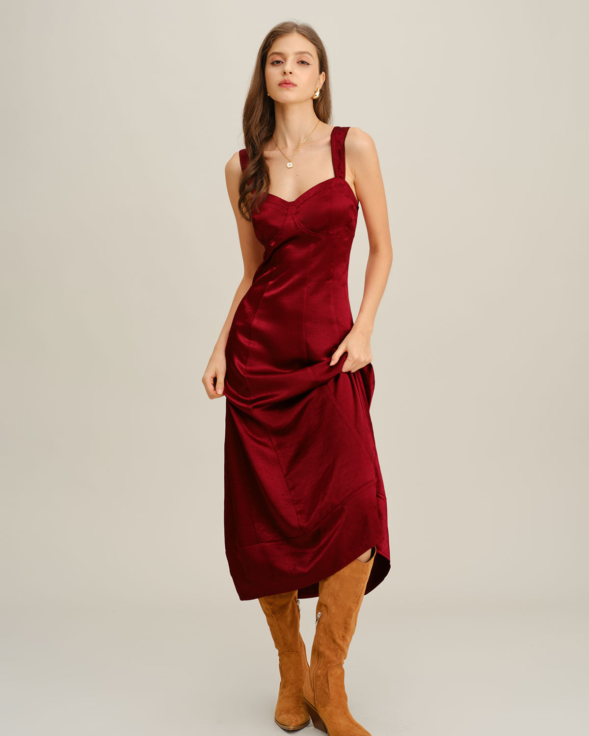 Red Sweetheart Neck A-Line Maxi Dress