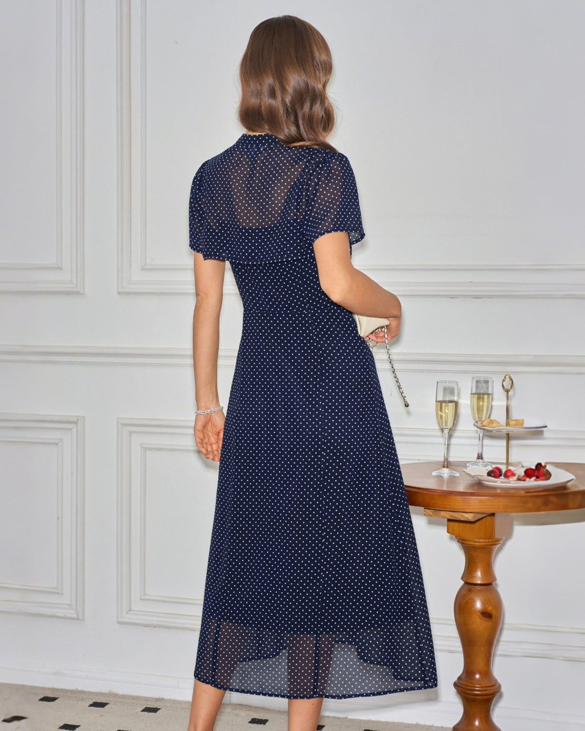 Blue Collar Polka Dot Slip Midi Dress