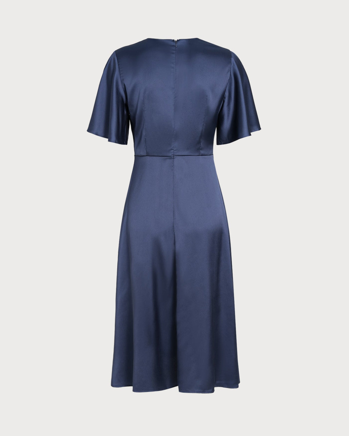 Navy V Neck Satin Midi Dress