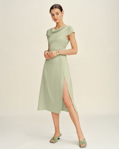 Green Boat Neck Tunic Midi Dress