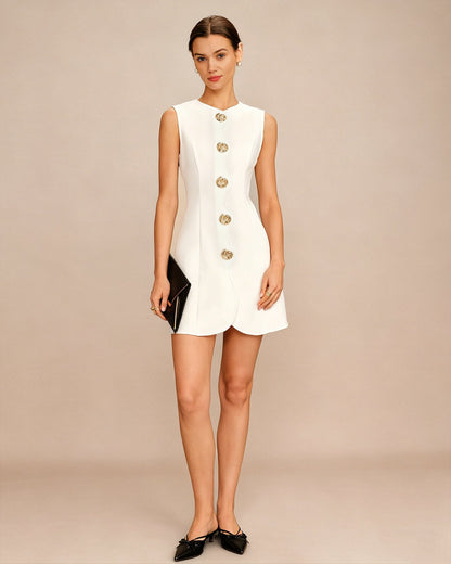 White Button Tunic Mini Dress