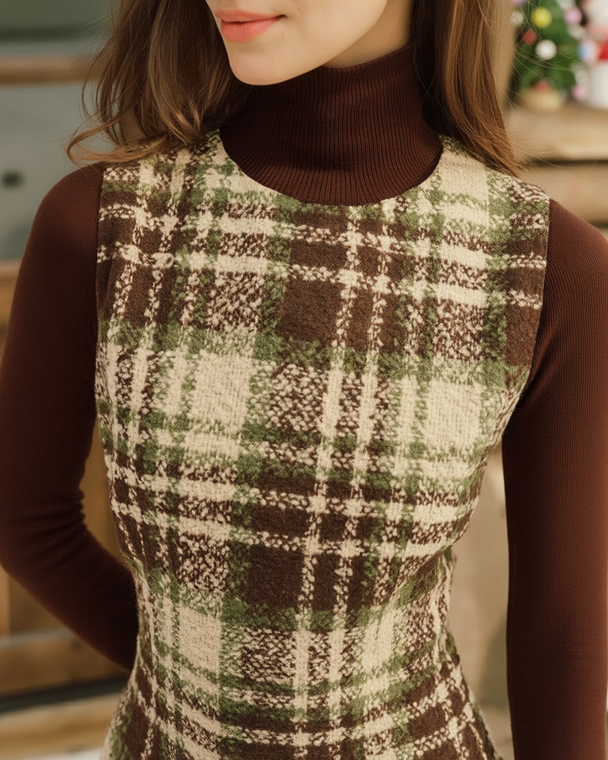 Plaid Round Neck Sleeveless Mini Dress