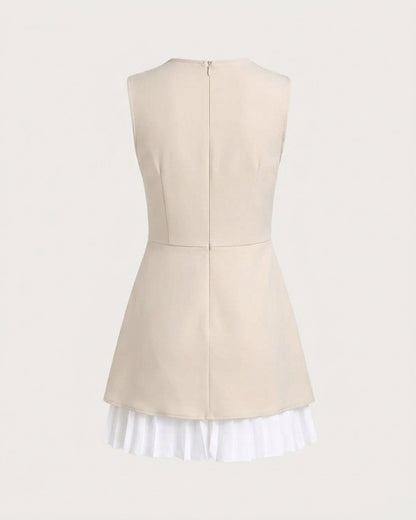 Women's Apricot Splicing Pleated Mini Dress