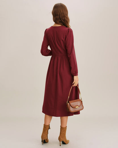 Red French Sleeve A-Line Midi Dress
